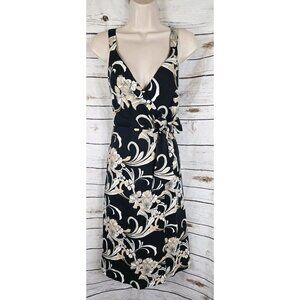 Soft Surroundings Black Floral Faux Wrap Dress PXL Linen Blend Sleeveless